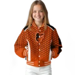 custom baltimore orioles hexagon grid orange varsity jacket best selling