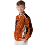 custom baltimore orioles hexagon grid orange varsity jacket best selling