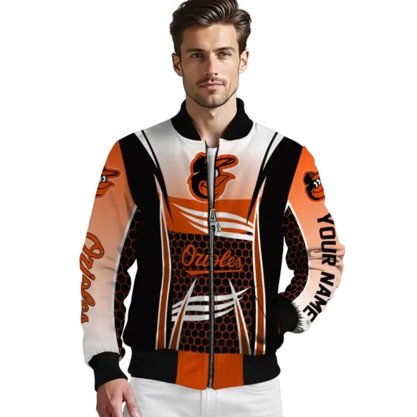custom baltimore orioles mesh effect orange black bomber jacket high quality