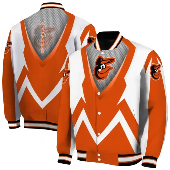 custom baltimore orioles v stripes orange white varsity jacket fashion forward
