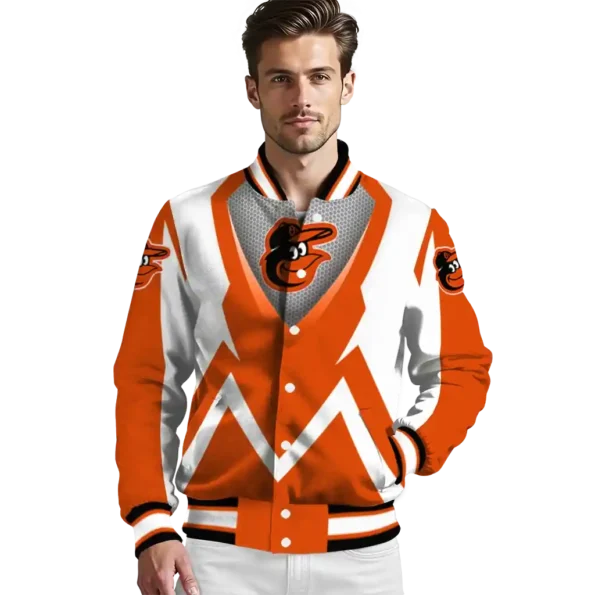 custom baltimore orioles v stripes orange white varsity jacket high quality