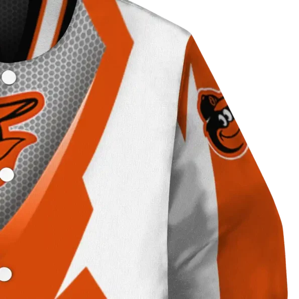 custom baltimore orioles v stripes orange white varsity jacket premium grade