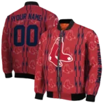 custom boston red sox bolt stripe red bomber jacket best selling