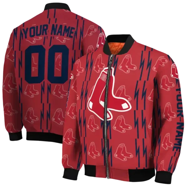 custom boston red sox bolt stripe red bomber jacket fashion forward