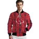 custom boston red sox bolt stripe red bomber jacket best selling