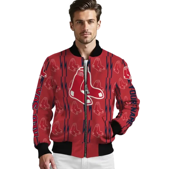 custom boston red sox bolt stripe red bomber jacket high quality