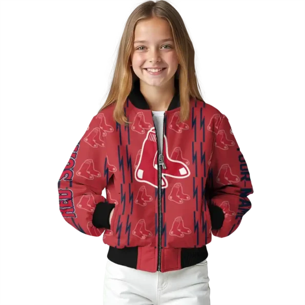 custom boston red sox bolt stripe red bomber jacket top rated