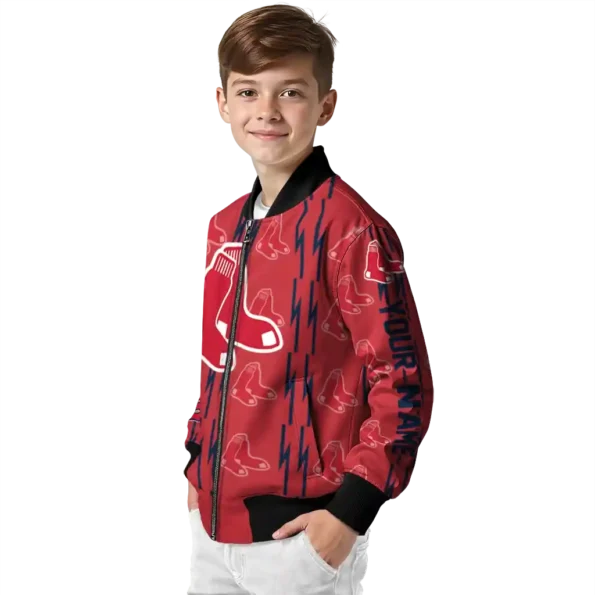 custom boston red sox bolt stripe red bomber jacket trendy