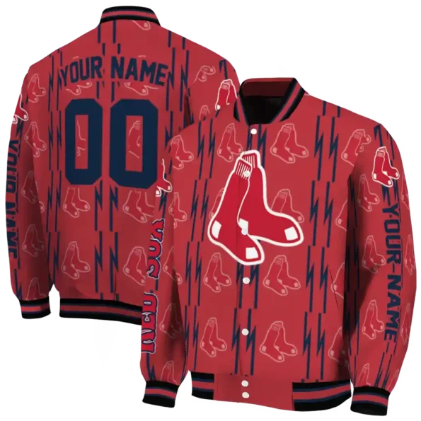 custom boston red sox bolt stripe red varsity jacket fashion forward