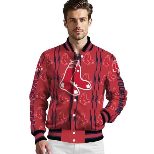custom boston red sox bolt stripe red varsity jacket high quality