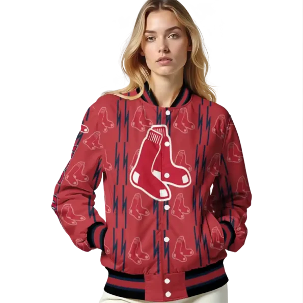 custom boston red sox bolt stripe red varsity jacket latest model
