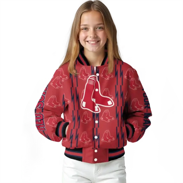 custom boston red sox bolt stripe red varsity jacket top rated