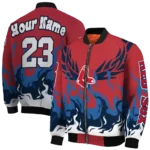 custom boston red sox winged blaze red white bomber jacket best selling