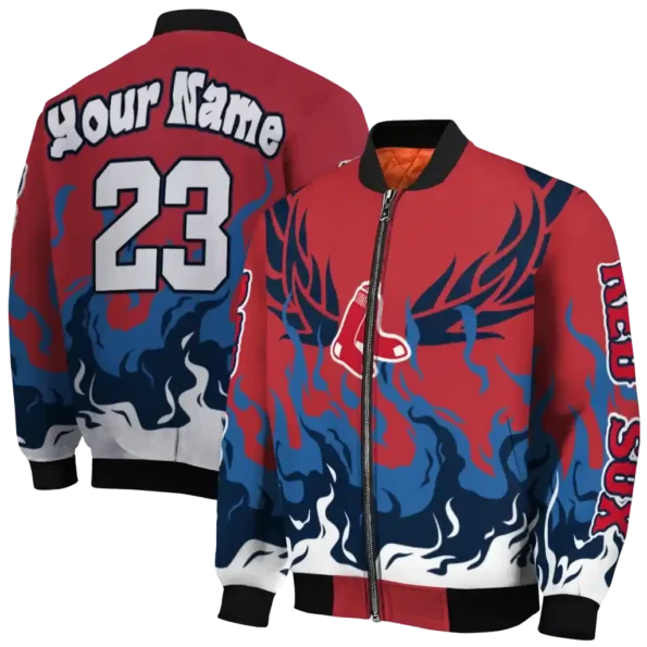 custom boston red sox winged blaze red white bomber jacket fashion forward