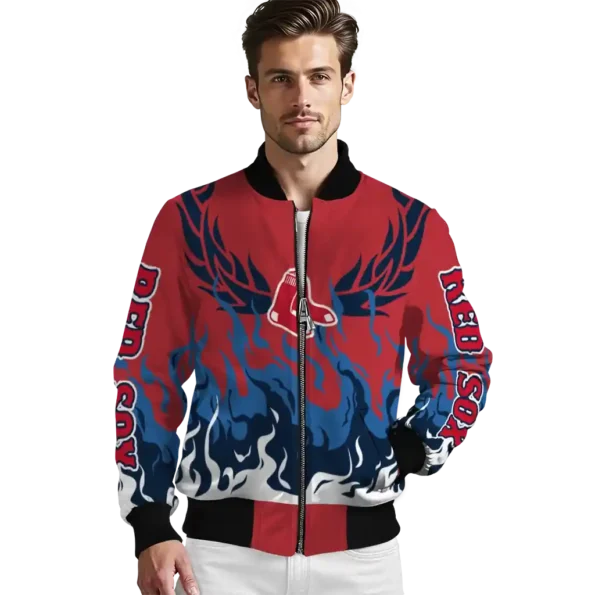 custom boston red sox winged blaze red white bomber jacket high quality