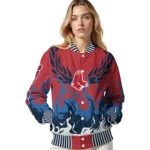 custom boston red sox winged blaze red white varsity jacket best selling