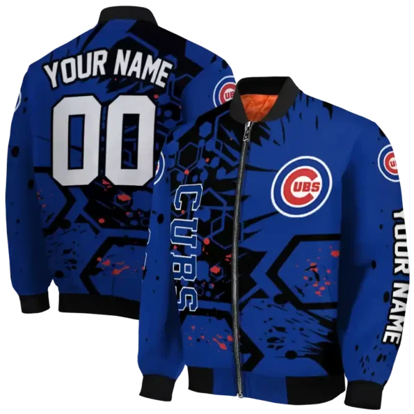 custom chicago cubs hexagon cluster blue black bomber jacket fashion forward