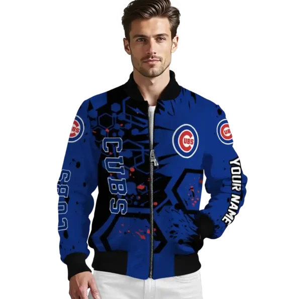 custom chicago cubs hexagon cluster blue black bomber jacket high quality