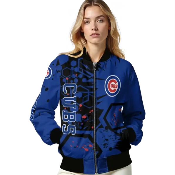 custom chicago cubs hexagon cluster blue black bomber jacket latest model