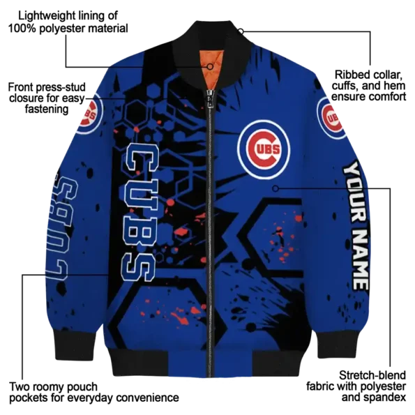 custom chicago cubs hexagon cluster blue black bomber jacket new arrival