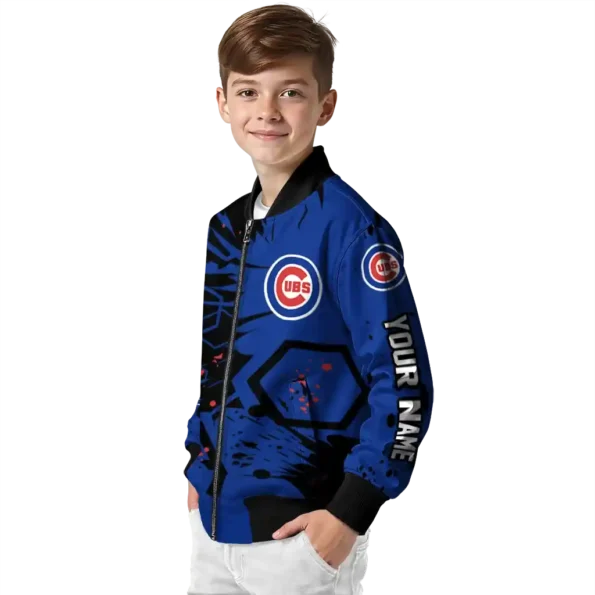 custom chicago cubs hexagon cluster blue black bomber jacket trendy