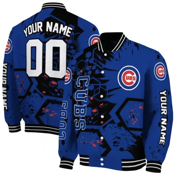 custom chicago cubs hexagon cluster blue black varsity jacket fashion forward
