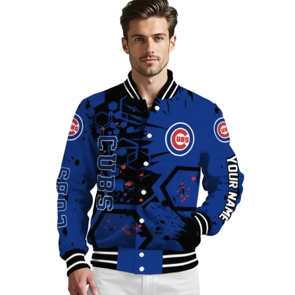 custom chicago cubs hexagon cluster blue black varsity jacket high quality