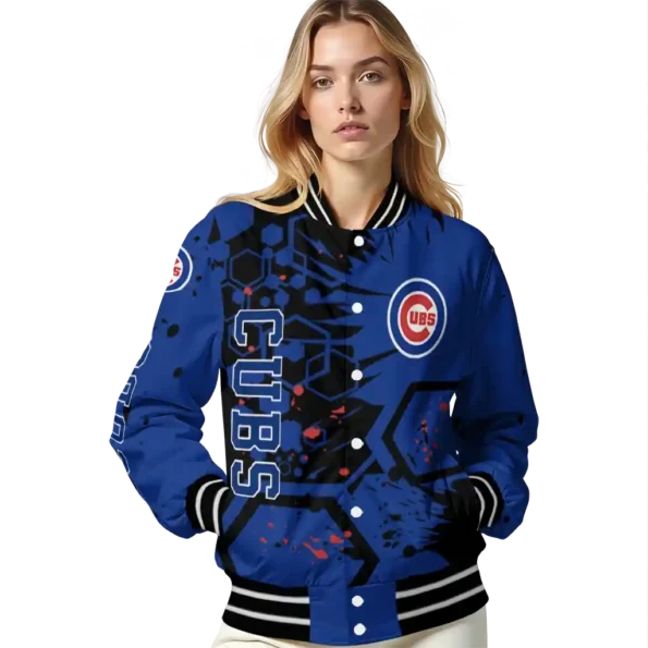custom chicago cubs hexagon cluster blue black varsity jacket latest model