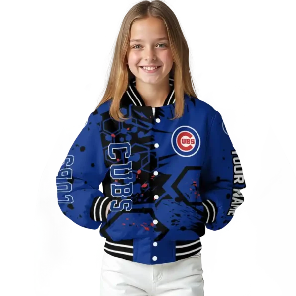 custom chicago cubs hexagon cluster blue black varsity jacket top rated