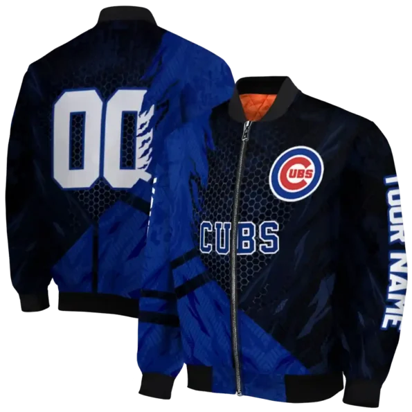 custom chicago cubs hexagon mesh blue black bomber jacket fashion forward