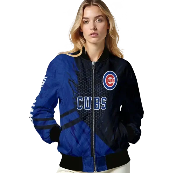 custom chicago cubs hexagon mesh blue black bomber jacket latest model