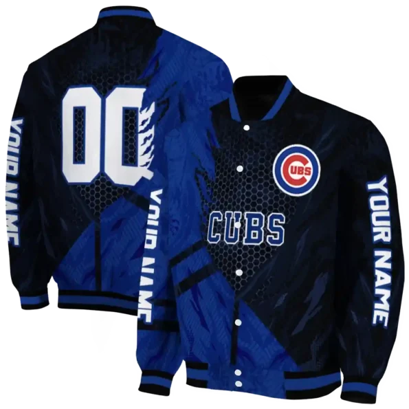 custom chicago cubs hexagon mesh blue black varsity jacket fashion forward