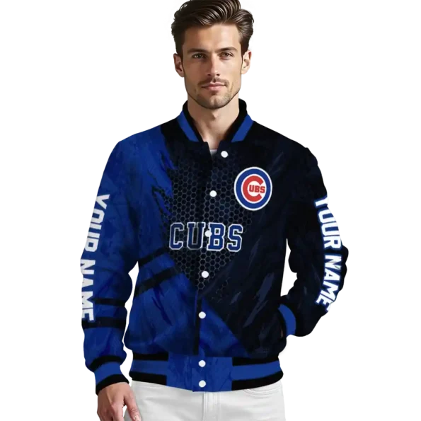 custom chicago cubs hexagon mesh blue black varsity jacket high quality