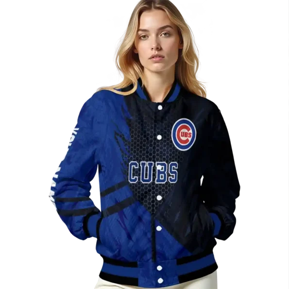 custom chicago cubs hexagon mesh blue black varsity jacket latest model