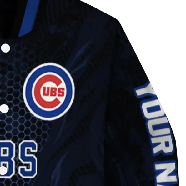 custom chicago cubs hexagon mesh blue black varsity jacket premium grade