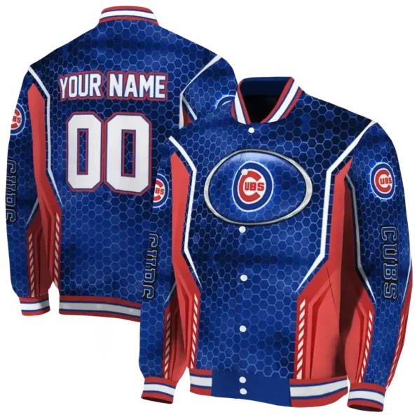 custom chicago cubs power plate blue varsity jacket fashion forward