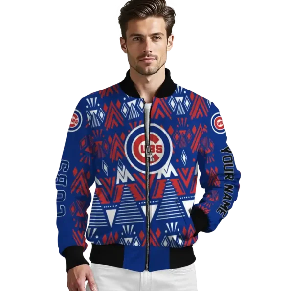 custom chicago cubs pyramid shapes blue bomber jacket high quality