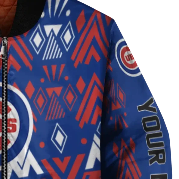 custom chicago cubs pyramid shapes blue bomber jacket premium grade