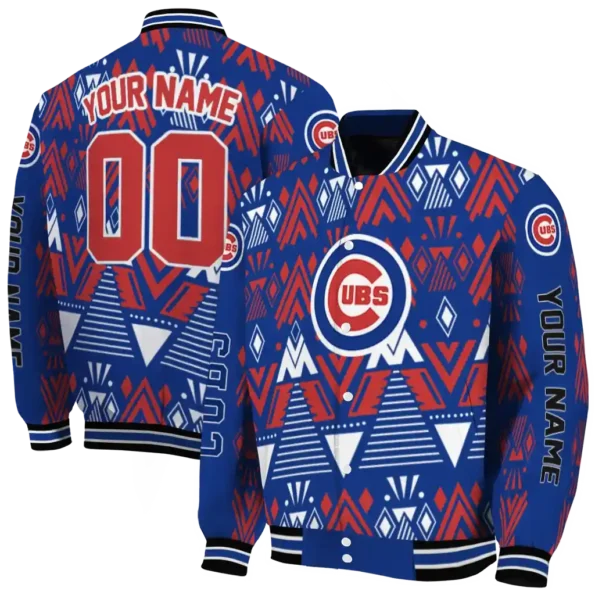 custom chicago cubs pyramid shapes blue varsity jacket fashion forward
