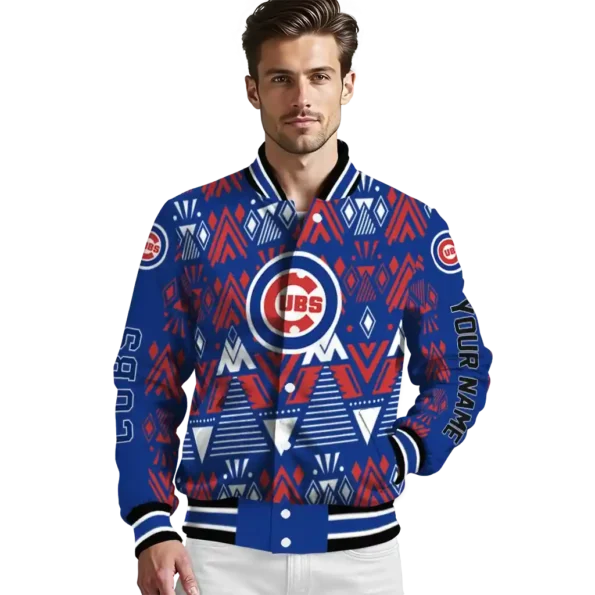 custom chicago cubs pyramid shapes blue varsity jacket high quality
