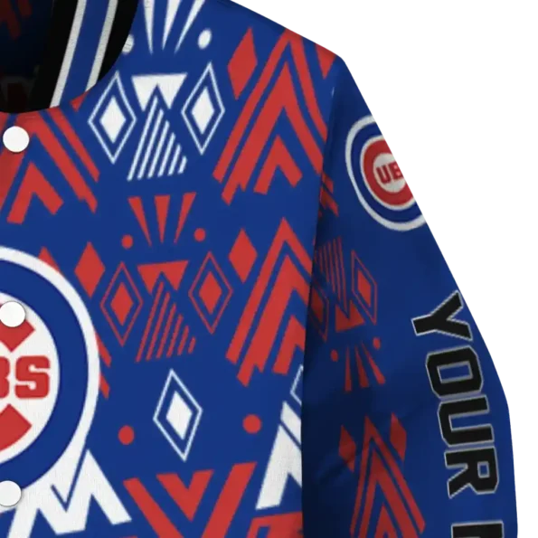custom chicago cubs pyramid shapes blue varsity jacket premium grade