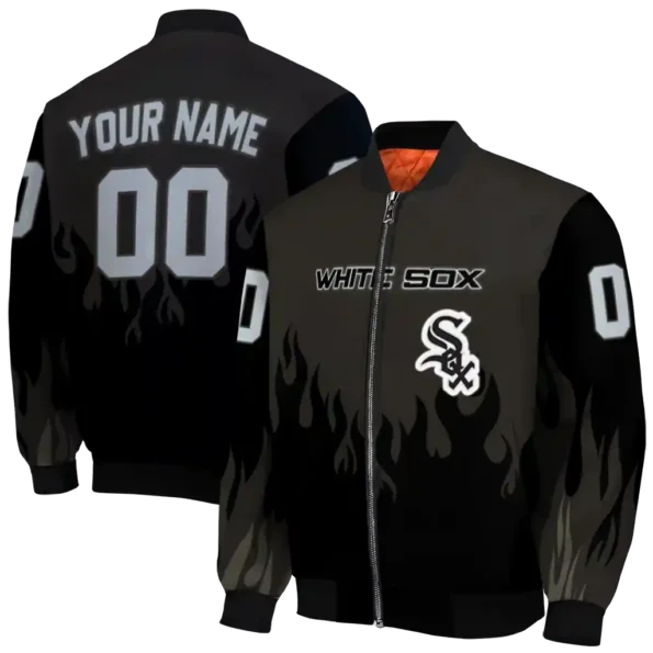 custom chicago white sox flame border black bomber jacket fashion forward