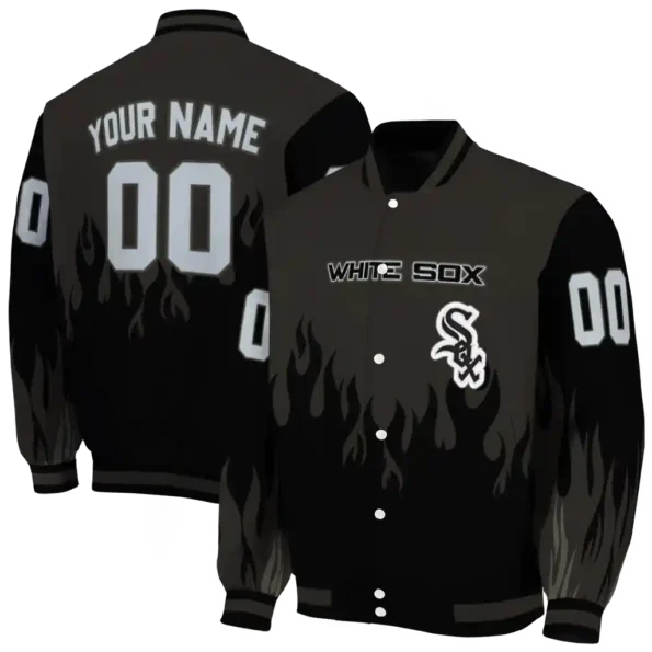 custom chicago white sox flame border black varsity jacket fashion forward