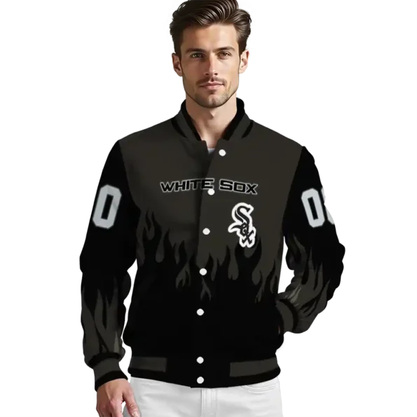 custom chicago white sox flame border black varsity jacket high quality