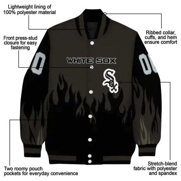 custom chicago white sox flame border black varsity jacket new arrival