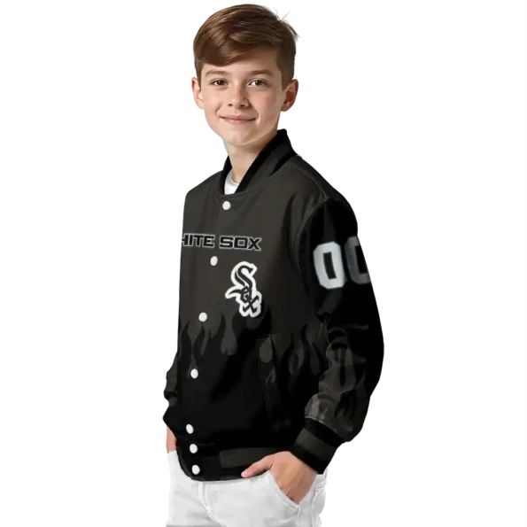 custom chicago white sox flame border black varsity jacket trendy