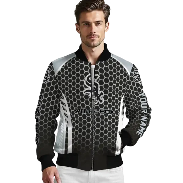 custom chicago white sox hexagon grid black bomber jacket high quality