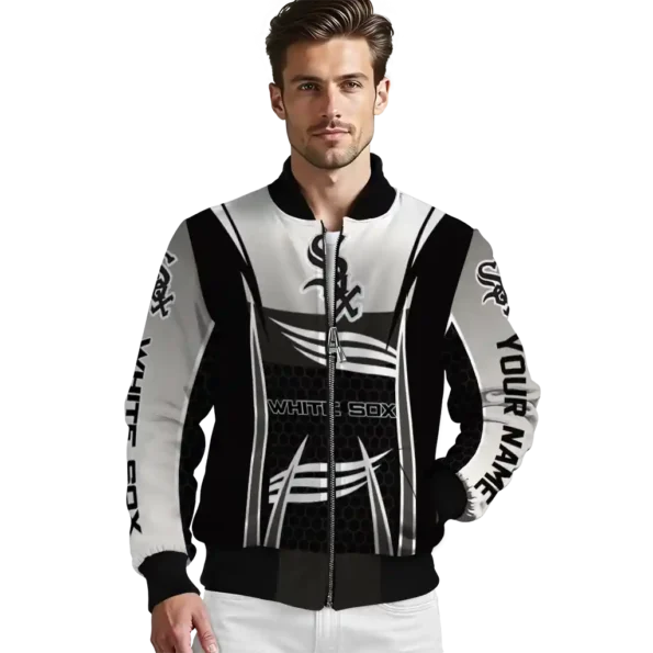 custom chicago white sox mesh effect black bomber jacket high quality