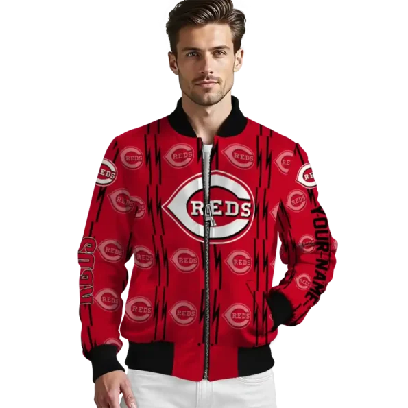 custom cincinnati reds bolt stripe red bomber jacket high quality
