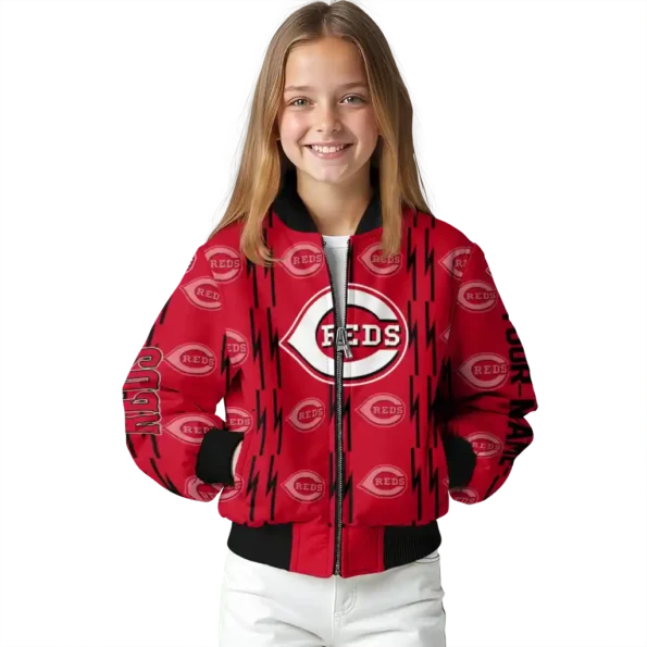 custom cincinnati reds bolt stripe red bomber jacket top rated